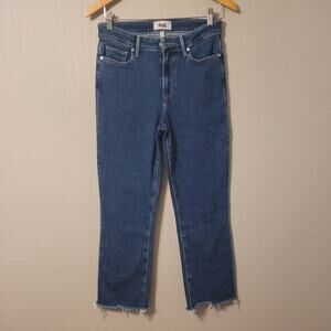 Paige Womens Cindy Crop Jeans Size 27 Blue Straight Leg High Rise Raw Hem